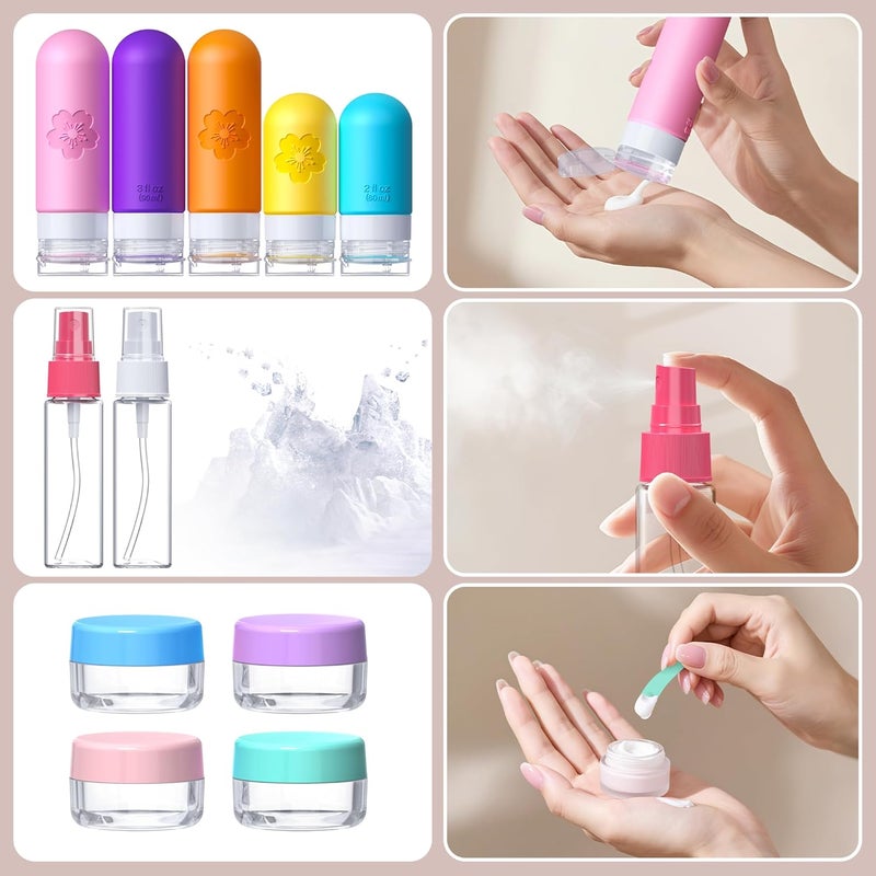 Amzrole 20Pack Travel Bottles for Toiletries, TSA Approved Travel Bottles Silicone Travel Size Containers, Travel Essentials Leak Proof Refillable Liquid, Shampoo and Conditioner Travel Toiletry Bottles - Image 5